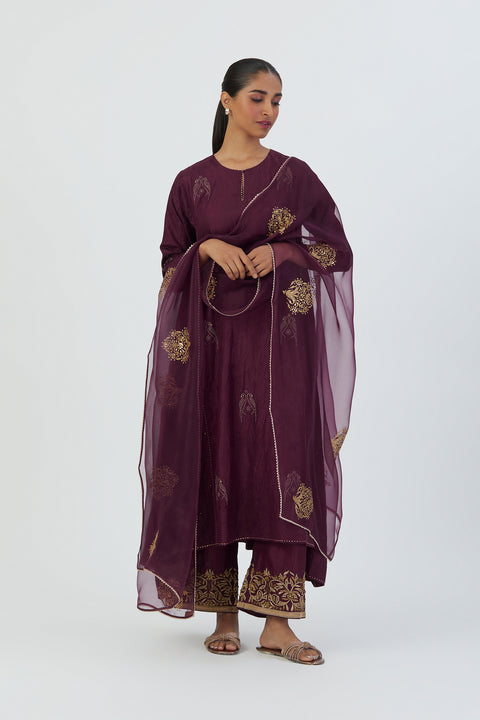 Sujata Kurta and Pant-Wine