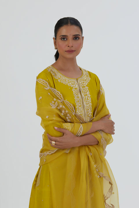 Reeni Dupatta-Lime Yellow