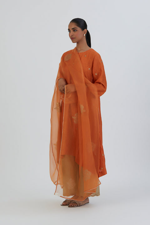 Meer Kurta and Pant-Burnt Orange