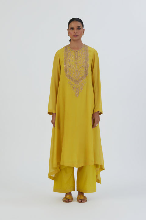 Zoya Kurta and Pant-Lime Yellow