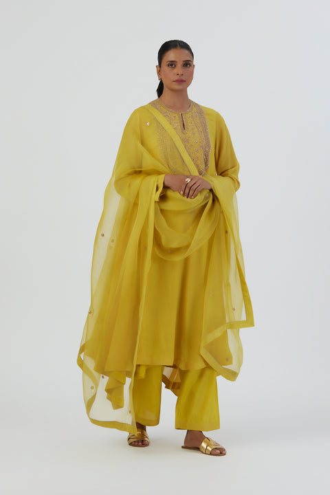 Almas Dupatta-Lime Yellow