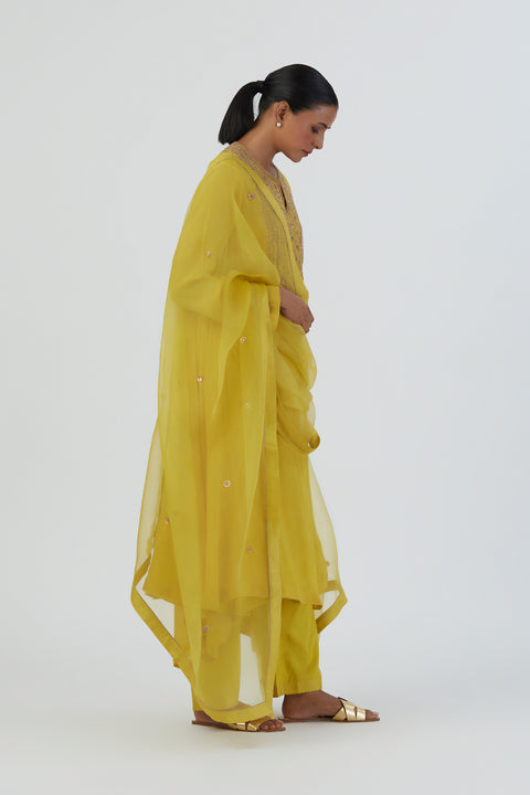 Almas Dupatta-Lime Yellow