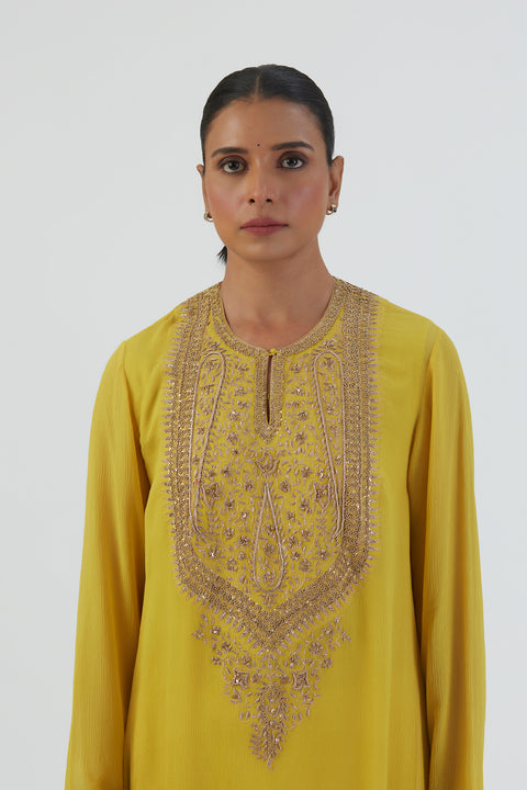 Zoya Kurta and Pant-Lime Yellow