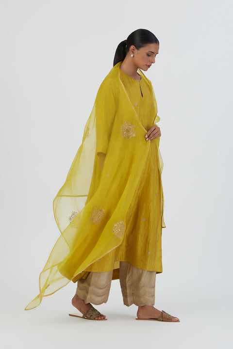 Meer Kurta and Pant-Lime yellow
