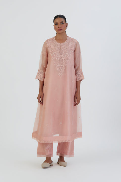 Prisha Kurta and Pant-Salmon Pink