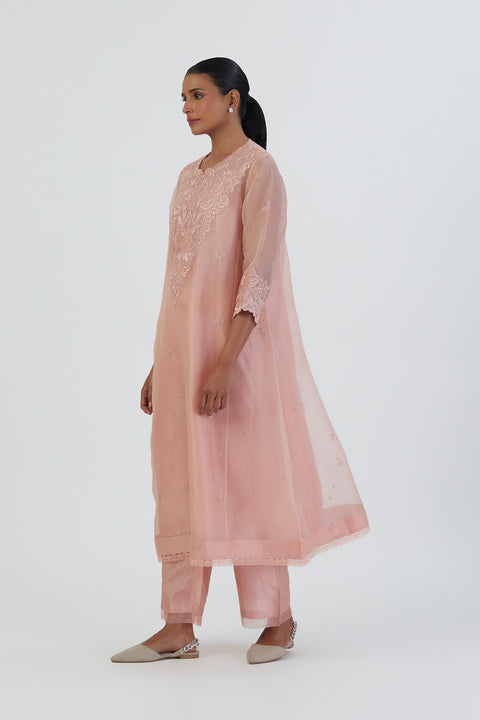 Prisha Kurta and Pant-Salmon Pink