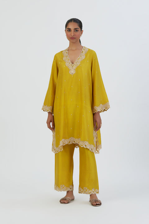 Naaz Kurta and Pant-Lime Yellow