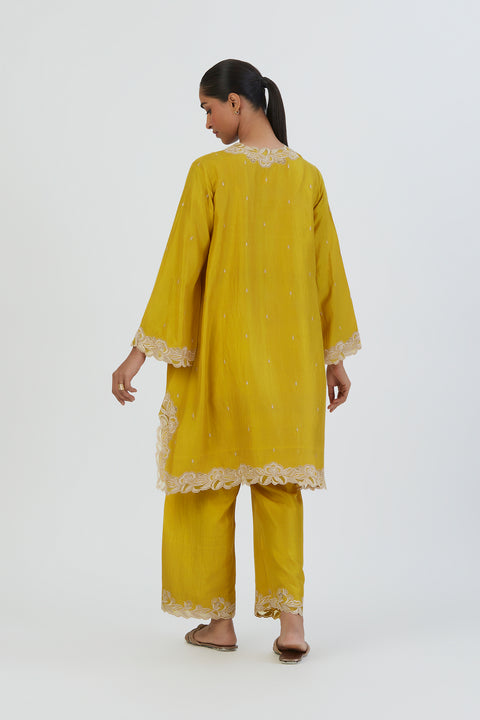 Naaz Kurta and Pant-Lime Yellow