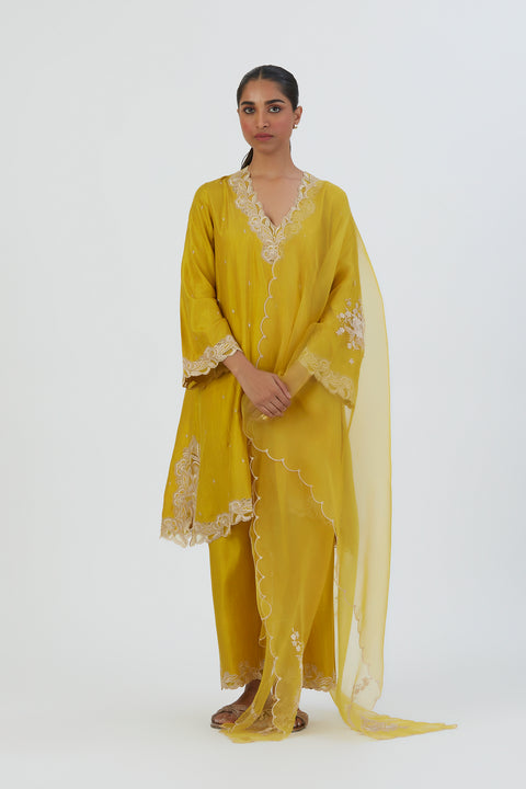 Naaz Kurta and Pant-Lime Yellow