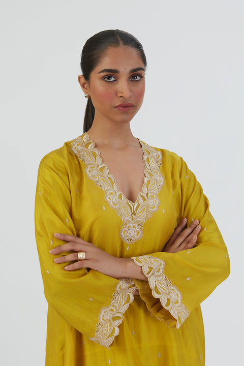 Naaz Kurta and Pant-Lime Yellow