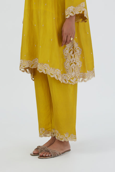 Naaz Kurta and Pant-Lime Yellow