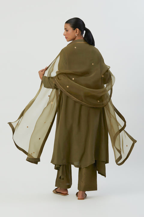 Almas Dupatta-Mehendi Green