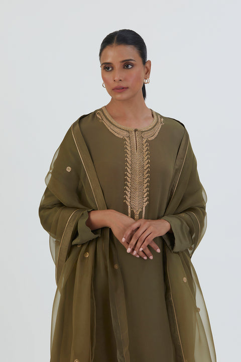 Almas Dupatta-Mehendi Green
