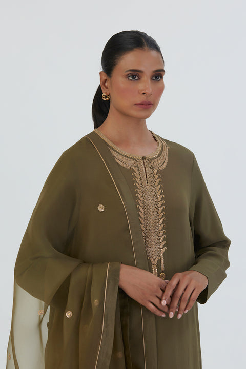 Almas Dupatta-Mehendi Green
