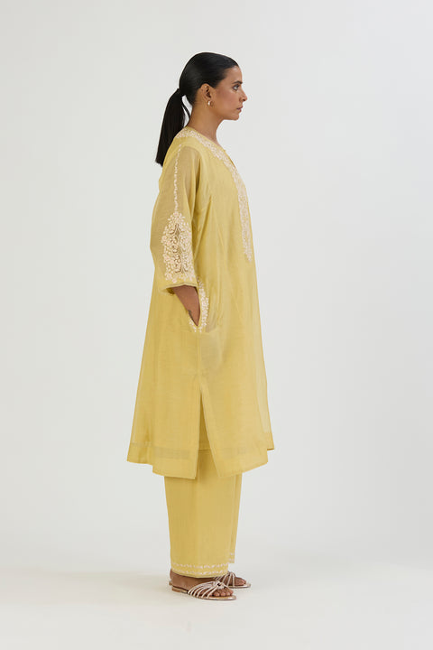 Kirat Kurta and Pant-Lime Yellow