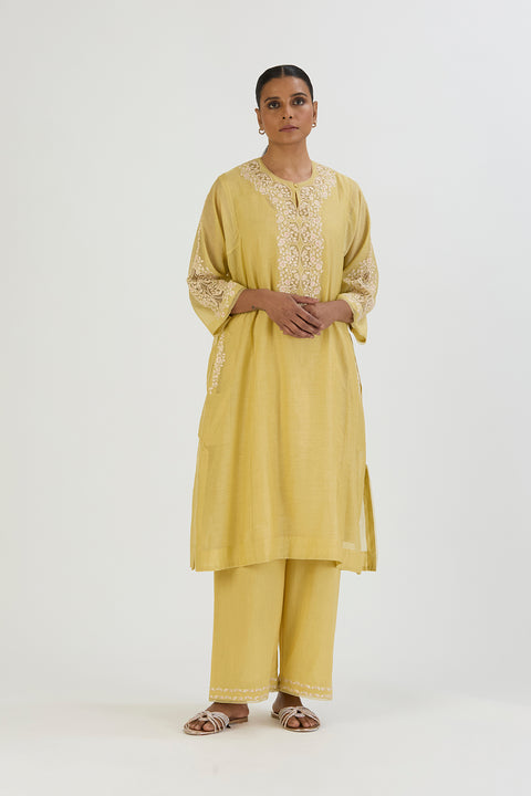 Kirat Kurta and Pant-Lime Yellow