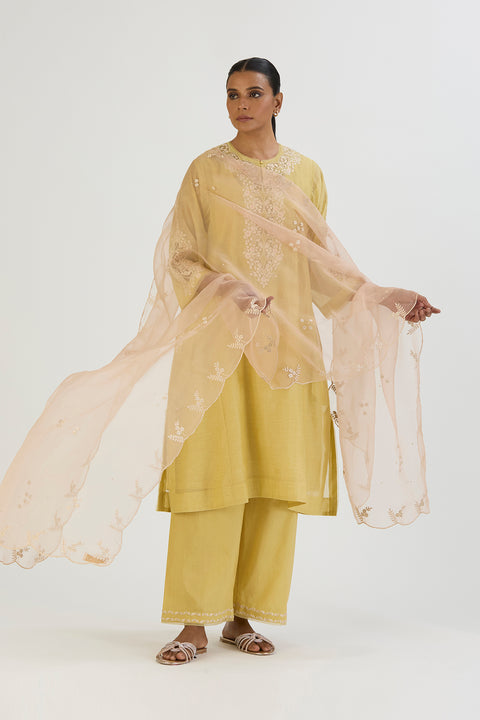 Kirat Kurta and Pant-Lime Yellow