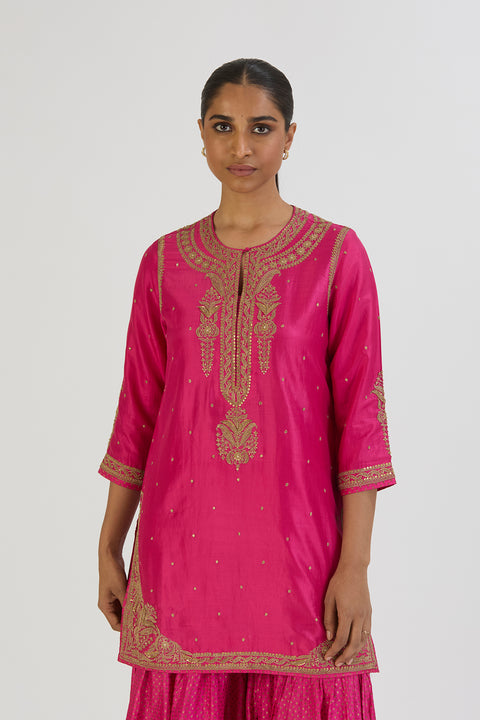 Sajal Kurta and Sharara-Fuschia