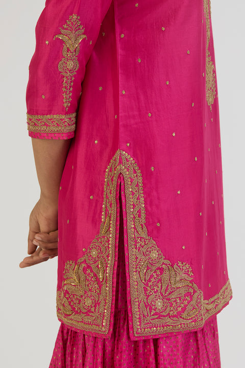 Sajal Kurta and Sharara-Fuschia