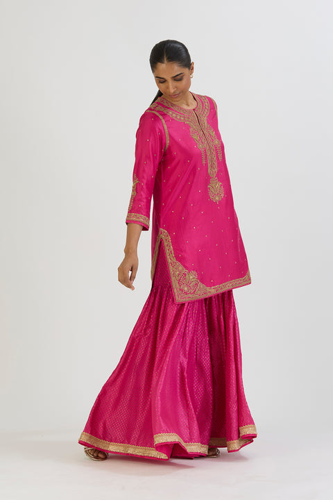 Sajal Kurta and Sharara-Fuschia