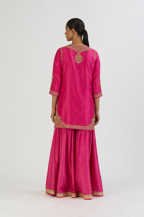 Sajal Kurta and Sharara-Fuschia
