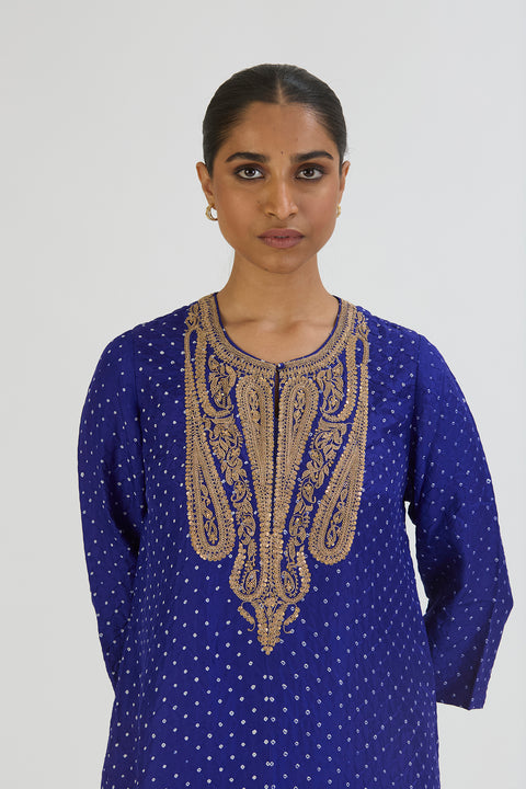 Dipty Kurta and Pant - Blue Bandhani