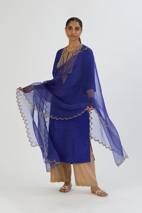 Dipty Kurta and Pant - Blue Bandhani