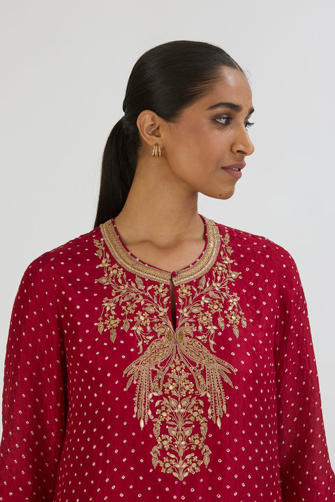 Nida Kurta and Pant - Red Bandhani