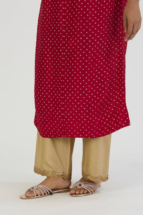 Nida Kurta and Pant - Red Bandhani