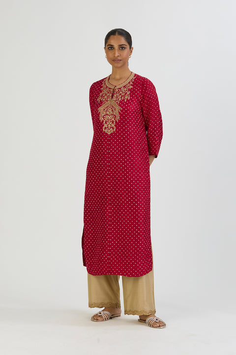 Nida Kurta and Pant - Red Bandhani