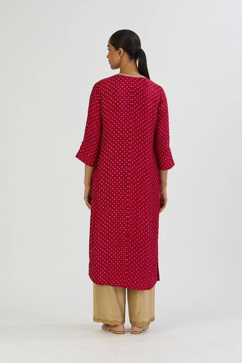 Nida Kurta and Pant - Red Bandhani