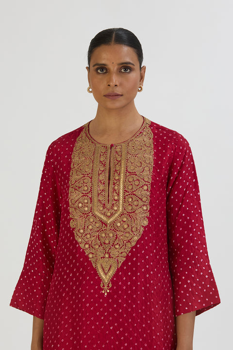 Smita Kurta and Pant - Red Bandhani