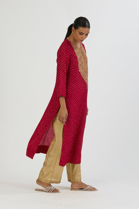 Smita Kurta and Pant - Red Bandhani