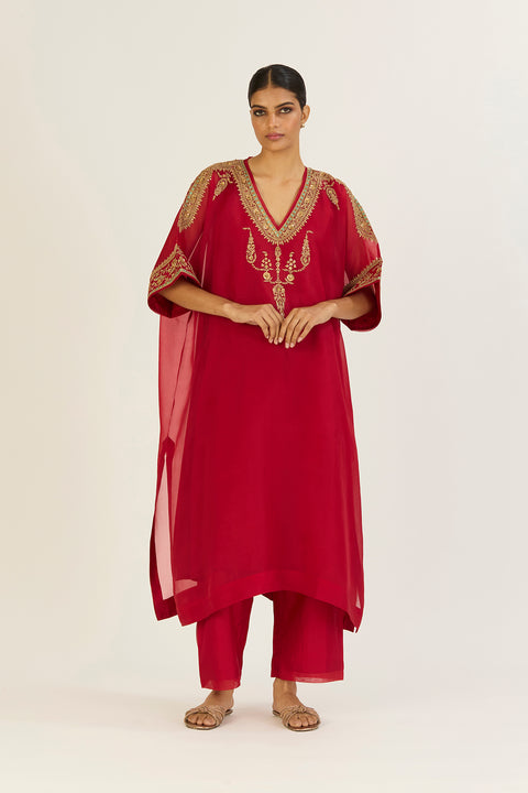 Ayra Kaftan and Pant-Red