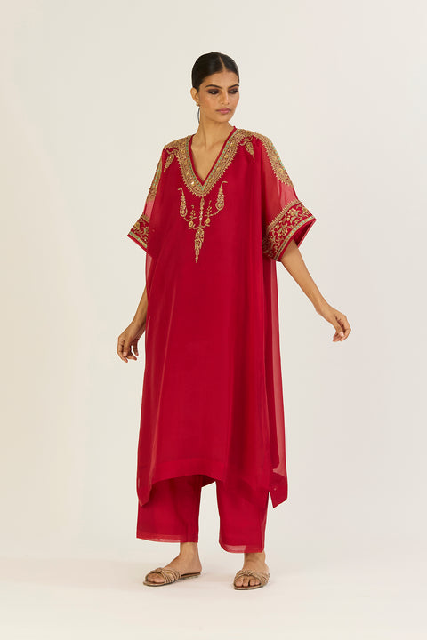 Ayra Kaftan and Pant-Red