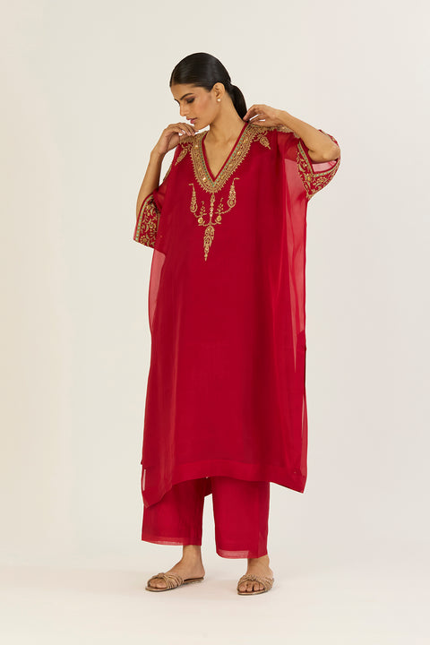 Ayra Kaftan and Pant-Red