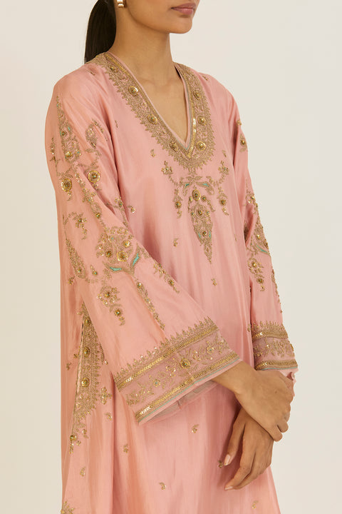 Sehmat Kurta and Pant-Salmon Pink