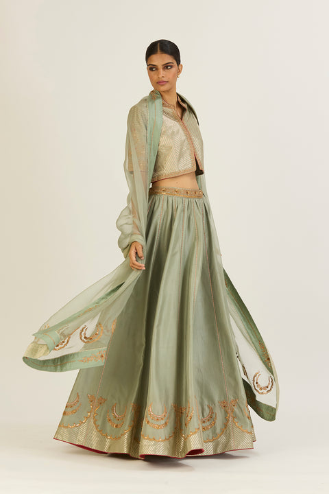 Shaheen Lehenga Set-Jade
