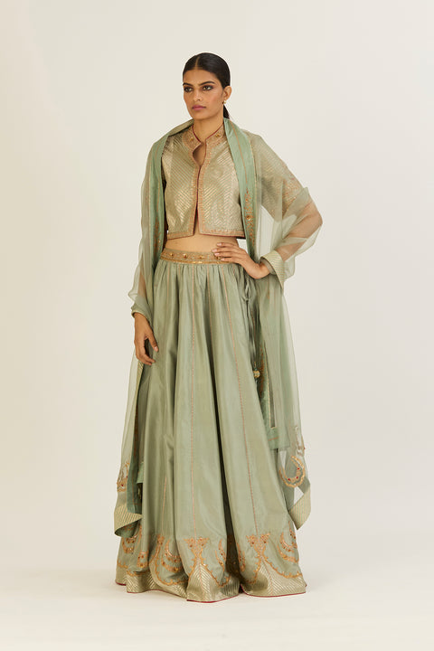Shaheen Lehenga Set-Jade