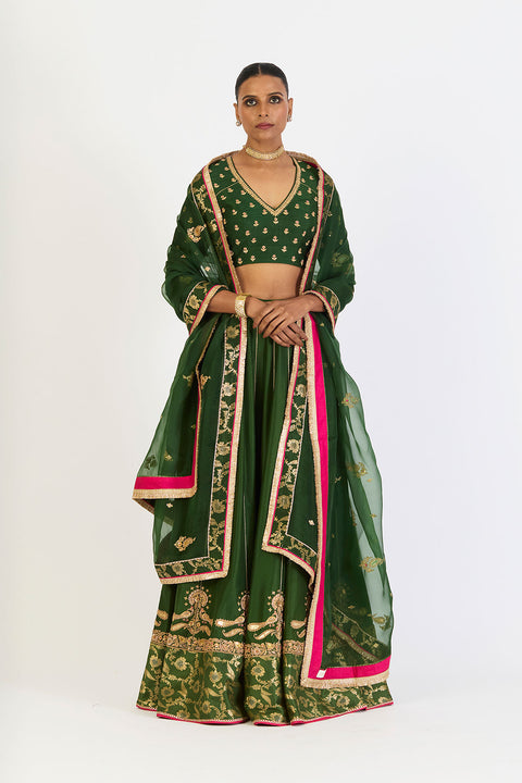 Mrinalini Lehenga Set - Dark Green
