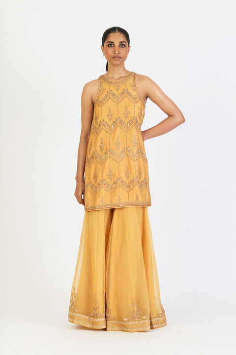 Romaani Kurta and Sharara - Yellow