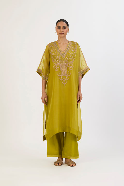 Shambhavi Kaftan and Pant - Lime Green