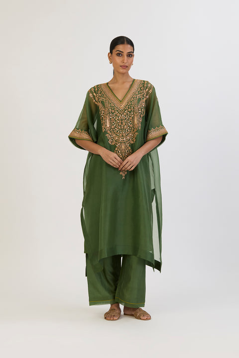 Niharika Kaftan and Pant - Dark Green