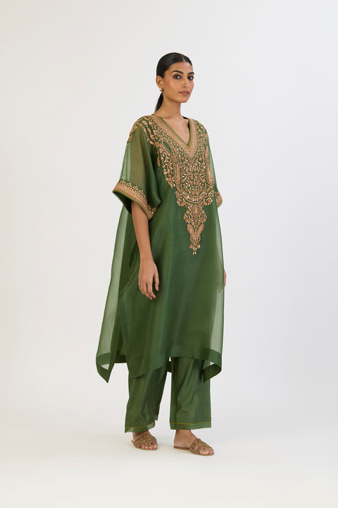 Niharika Kaftan and Pant - Dark Green