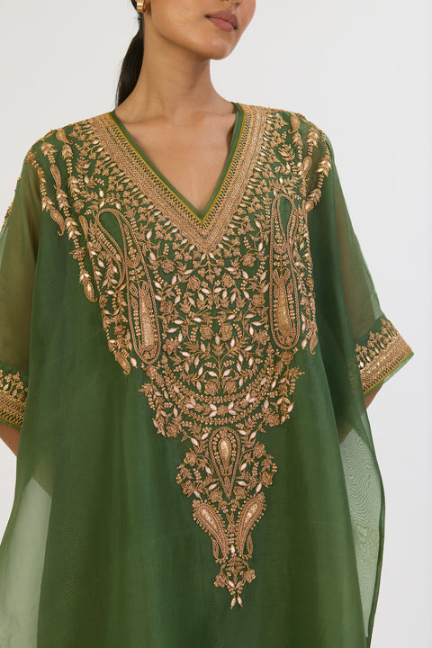 Niharika Kaftan and Pant - Dark Green