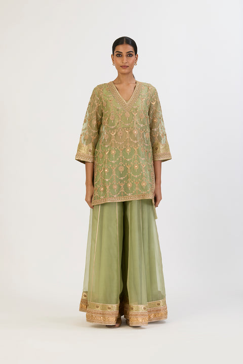 Aparajita Kurta and Sharara - Sea Green