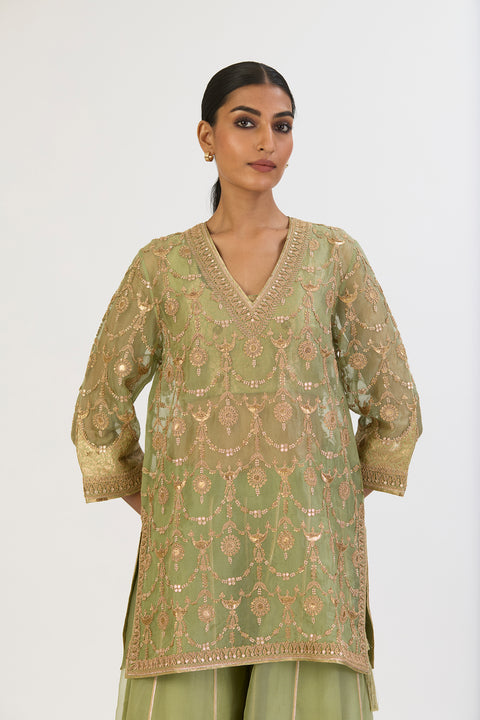 Aparajita Kurta and Sharara - Sea Green