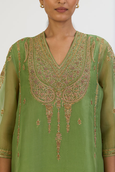 Vamika Kurta and Pant - Dull Green