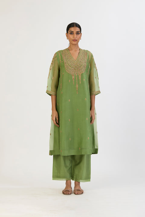 Vamika Kurta and Pant - Dull Green