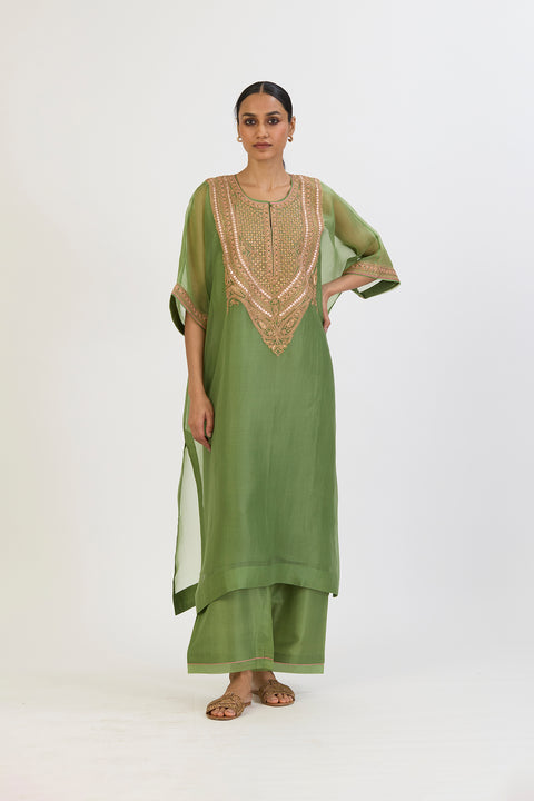 Mitali Kaftan and Pant - Dull Green